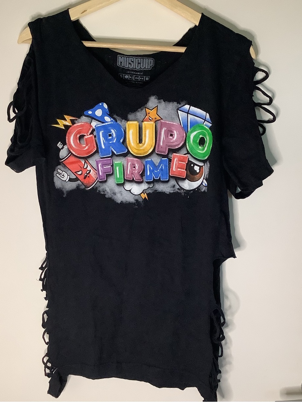 Custom Grupo Firme Cut-Out Braided Concert T-Shirt Black MusicVip Size Small